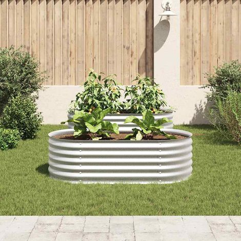 Jardinière, Pot de Fleurs d'extérieur, Lit surélevé de jardin 160x80x44 cm Acier galvanisé Argenté OIB2295E (1/5)