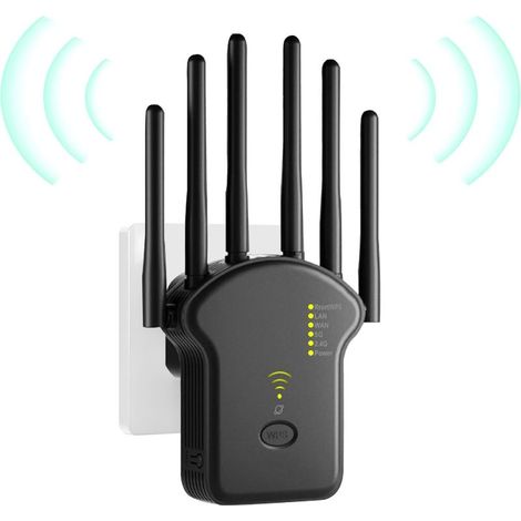 Répéteur WiFi, Amplificateur WiFi, Repeteur WiFi Puissant 1200Mbps Double Bande 5GHz & 2.4GHz, WiFi Booster, WiFi Extender avec 6 Antennes, LAN/WAN Ports, Mode Répéteur/Routeur/AP (1/5)