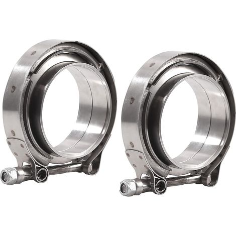 Kit de colliers de serrage en V pour pot d'échappement de voiture - 2 colliers de serrage en V en acier inoxydable - 76 mm - 4 anneaux de soudure pour Turbo V Band - Bride d'échappement - Kit (1/5)