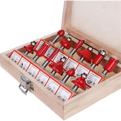 Set mit 12 Fräsern aus Kohlenstoffstahl für die Holzbearbeitung, mit 6,35 mm (1/4") Schaft. (1/2)