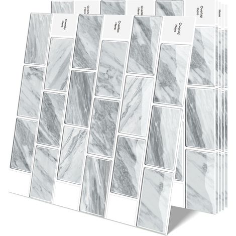 Fliesenaufkleber, 10er Set, selbstklebend, Küche & Badezimmer, 30,5 x 30,5 cm, 3D, Subway Klebefliesen, Grauer Marmor (1/5)