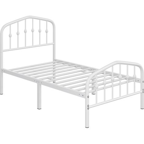 Yaheetech Struttura Letto Moderno in Metallo con Testiera Rete a Doghe per Camera 90 × 200 cm Bianco