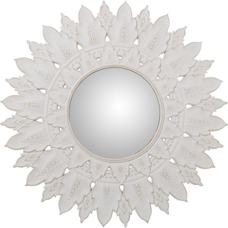 Miroir Rond Ø70 Cm Bois Décapé Blanc Ajouré, Int:Ø28 Cm °70X2 Cm, Int:°28 Cm (1/2)