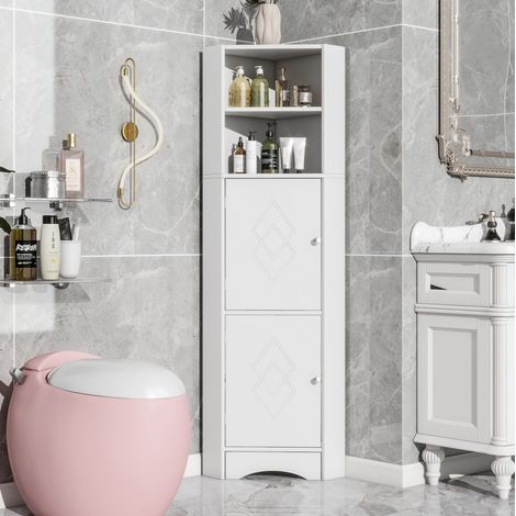 Mobile angolare bagno 36,5x36,5x155 cm in pannelli di legno bianco, con contenitore FloraGrace (1/5)