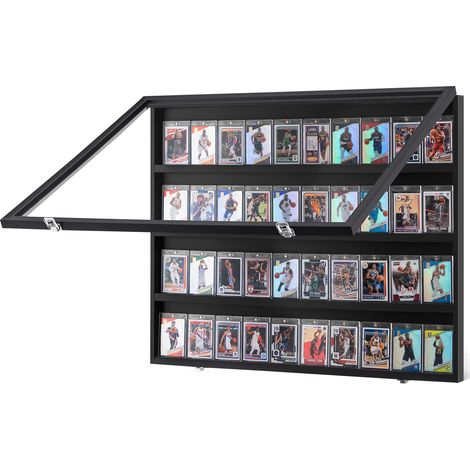 Présentoir pour 36 cartes de sport, 775x617x55 mm, vitrine d'affichage pour cartes de football, protection UV 98 % en verre PC transparent verrouillable pour cartes à collectionner, basket-ball (1/5)