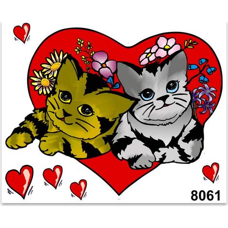Adesivi Sticker Cuore con Gatti, 14 x 16 cm (1/4)