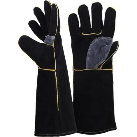 Lntyq Gants résistants au feu et à la chaleur extrêmes, cuir avec coutures en kevlar, parfaits pour cheminée, poêle, four, grill, soudage, barbecue, mig, support à marmite, traitement des animaux(14 p (1/5)