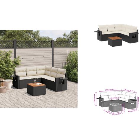 Salon de jardin 6 pcs avec coussins noir résine tressée - Ensemble Salon De Jardin - Meuble Extérieur - Résine Tressée - Rotin Synthétique - Mobilier De Jardin (1/3)