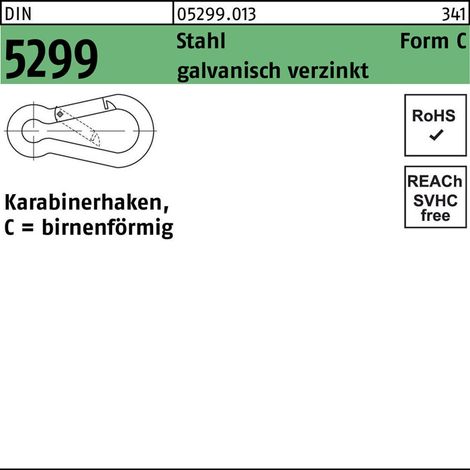 DIN 5299-C Feuerwehr-Karabinerhaken Stahl C 60 x 6 galv. verzinkt 100 Stk (1/2)