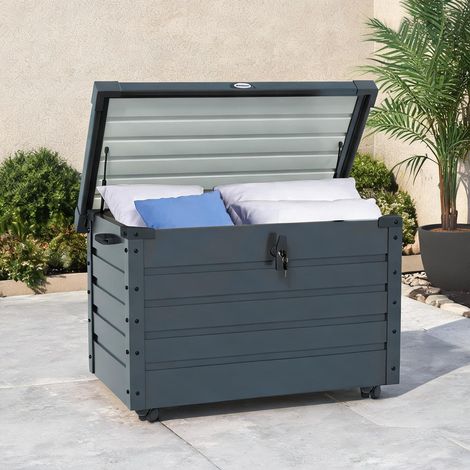 Coffre de jardin en acier avec roues et cadenas gris foncé 295 L (1/5)