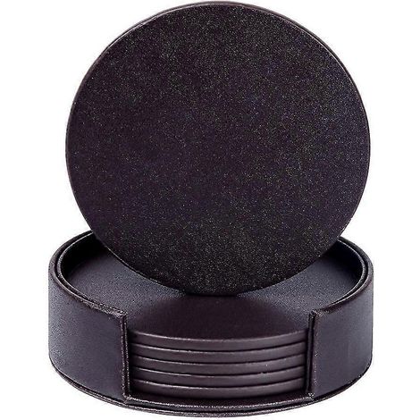 Dessous de verre ronds marron compatibles avec les boissons, en PU, lot de 6. (1/5)