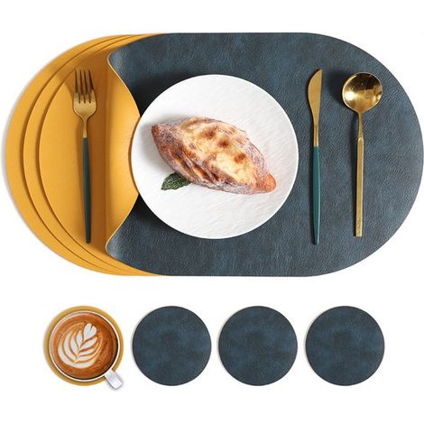 Sets de table ovales résistants à la chaleur le set comprend quatre sets de table lavables (45 x 30 cm) et quatre dessous de verre ronds (10 cm) pour la cuisine et la salle à manger (1/5)
