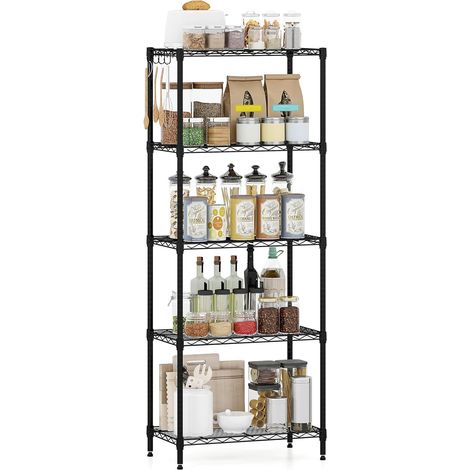 COSTWAY Scaffale in Metallo con Ripiani, Scaffale Regolabile e Resistente con Ripiani Rete a V, Organizzatore Multiuso con Anti-ribaltamento per Casa, Cucina e Garage (5 piani,Mini) (1/5)