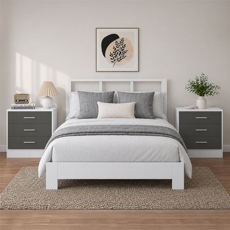 Reflect 3 Drawer Bedside Bundle (2x) - Grey Gloss & Matt White - Modern Bedside