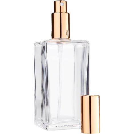 Flacon verre transparent carré 100 ml - Vaporisateur doré - Rechargeable parfum voyage (1/4)