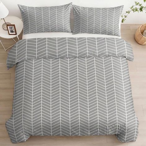 Housse de Couette 220x240 cm Géométrie Grise Imprimé Parure de Lit en Microfibre Linge de Lit pour Adulte Adolescents Chambre Décor, avec Taies d'oreiller 65x65 cm (1/5)