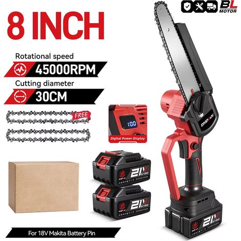 Tronçonneuse Sans Balais 8 Pouces avec Huileur Automatique Compatible Makita 18V avec 2 Batteries (1/5)