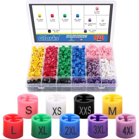 Lot de 820urs de Taille, 9 Couleurs, Plastique, pour Cintres Fil Métal 2-4mm, Organisation Garde-robe et Magasin