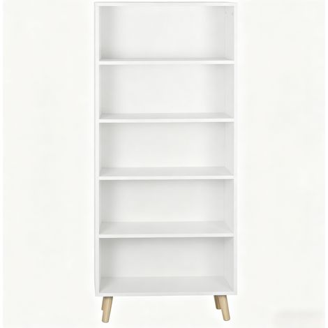 Bibliothèque blanche 5 niches ouverte 60 x 24 x 144 cm, étagère de rangement sur pied pour salon, bureau, chambre ou cuisine, fixation murale CHICFURN (1/5)