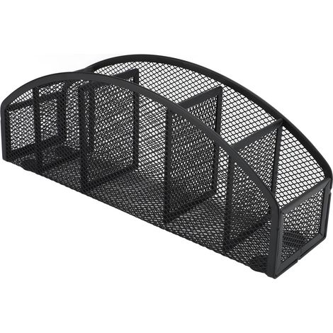 Metallener Stiftehalter mit 5 Fächern, gebogenes Design, schwarz, ideal für Zuhause, Schule und Büro.