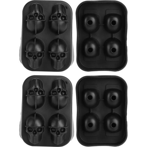 Set of 2 silicone ice cube trays with 4 compartments, skull shape, for home and bar - AquaForge (1/5)