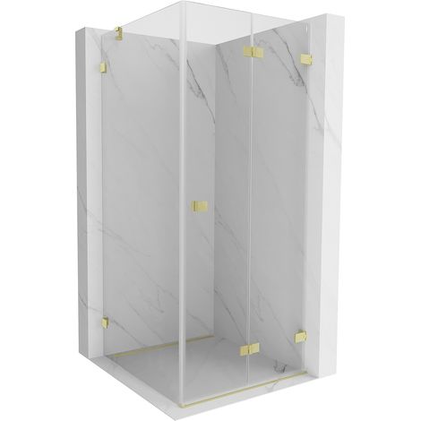 Mexen Lunar-F klappbare Duschkabine rechts 90 x 90 cm, transparent, gebürstetes Gold - 836-090-090-55-00-P (1/5)