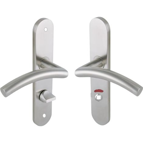 Set de Poignée de Porte sur Grande Plaque - Béquille Virgule - Condamnation Voyant - Porte de Salle de Bain et WC - Pose Facile - Acier Inoxidable (1/4)