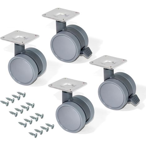 Emuca 2036421 Set di 4 Rotelle Pivotanti Grigie per Mobile con Piastra di Assemblaggio e Cuscinetto a Sfere, 50 mm, Diamètre 50mm (1/5)
