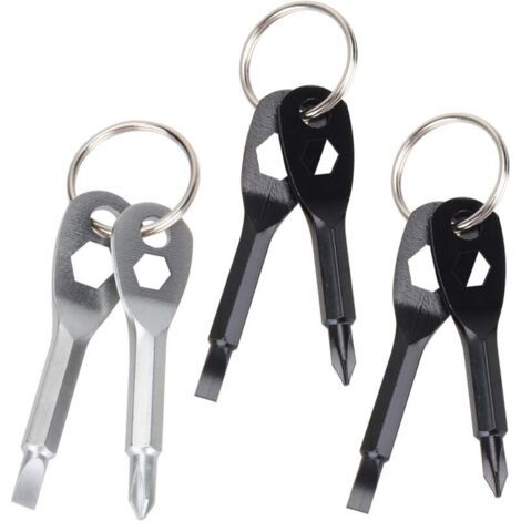 QORVA-Ensemble de 3 tournevis porte-clés, mini outil de poche multifonctionnel, ensemble de tournevis à clé plate et cruciforme 4 en 1 (noir, argent)