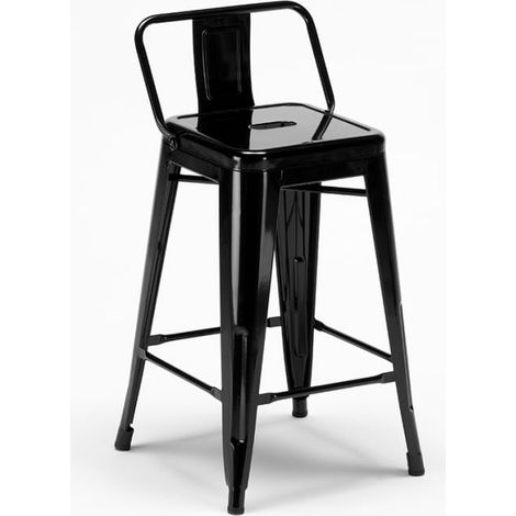 taburete alto de acero y metal para cocinas y bares con respaldo steel top - Negro (1/5)