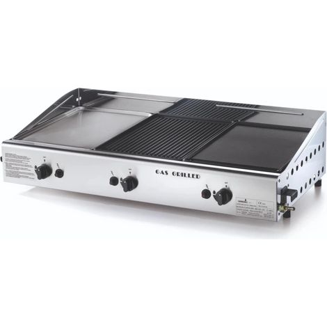 Tripla Piastra di Cottura Ompagrill TRIO1 Alimentazione a Gas GPL e Metano con 3 Piastre in Acciaio Inox e Ghisa (1/3)