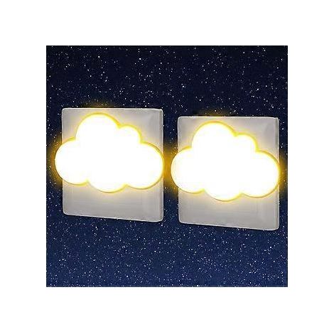 Veilleuse nuage avec prise secteur [Lot de 2] Veilleuse pour enfants avec détecteur de luminosité, petite applique murale LED pour chambre de bébé, couloir, escalier (1/5)