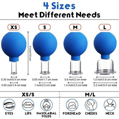 Lot de 4 ventouses massage silicone, Visage/corps, Anti-cellulite/rides Cuneary (1/5)