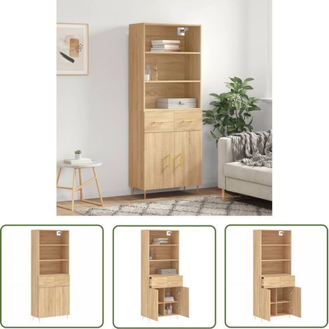 The Living Store Highboard Sonoma-Eiche 69,5x34x180 cm Holzwerkstoff - Sideboard - Hochschrank - Wohnraumgestaltung - Eiche Dekor - Holzwerkstoff (1/5)