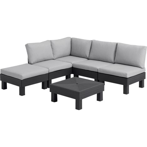 Keter – Ensemble modulable de jardin 5 places – Table basse anthracite – Résistant aux intempéries – Coussins épais confortables (1/5)