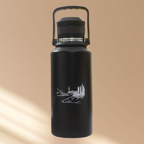 Gourde isotherme 1500 ml étanche à double paroi en acier inoxydable, grande capacité, idéale pour le camping et le sport (noir). (1/5)
