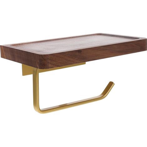 Support rouleau WC, avec étagère, sans perçage, noyer, bois (1/5)
