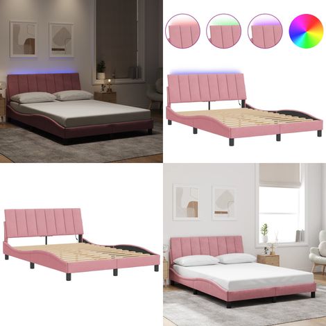 Cadre de lit avec LED sans matelas Hanko rose 140x190cm velours - Cadre de lit rose - Bande LED (1/5)
