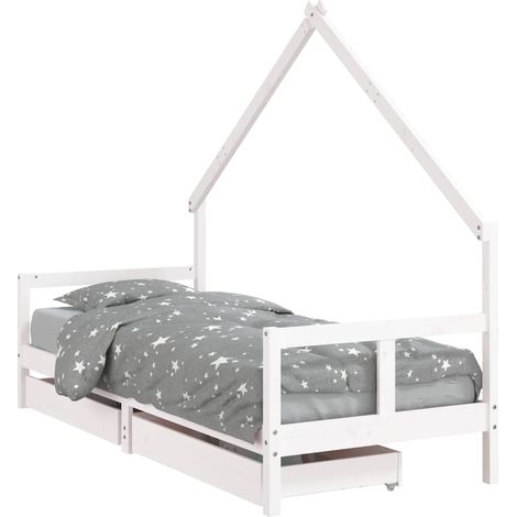 Lit simple Cadre de lit enfant tiroirs blanc 80x200 cm bois de pin massif
