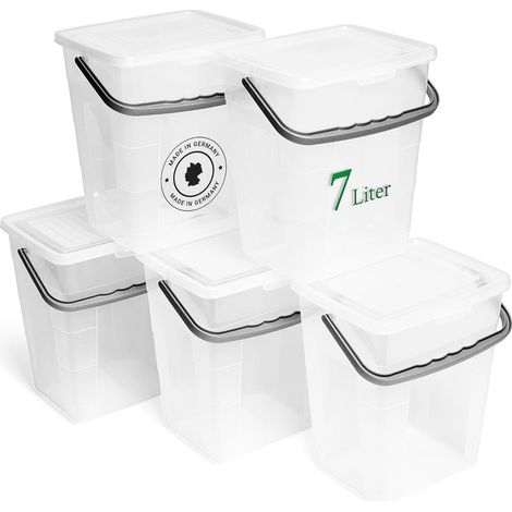 Novaliv 5X Boîte à lessive avec couvercle 7 litres I Transparent I 23,5 x 18 x 26,5 cm I Boîte de rangement pour lessive en poudre avec poignée