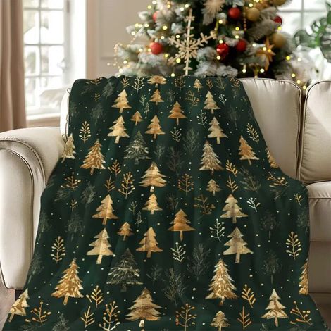 Plaid De Noël - Plaid En Polaire Vert - Pour Canapé Intérieur Extérieur - 70x100 cm Et 130x150 cm - 1 Pièce (1/5)