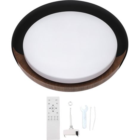 Plafonnier LED Rond Design Bois, Variateur Continu 3000K-6500K, Télécommande et App, Fixation au Plafond pour Salon Cuisine Chambre (1/5)