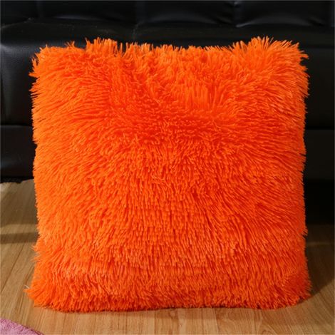 Housse De Coussin - Fourrure Synthétique Courte - 43 x 43 cm - Pour Canapé Chambre Voiture - Orange - Unité (1/5)