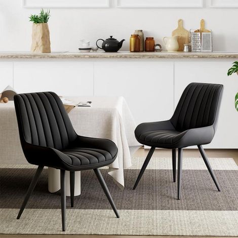 Gepolsterter Esszimmerstuhl 2er Set, Schwarz, mit extra dicken Kissen (1/5)