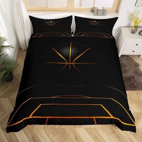 Housse de Couette 220x240 + 2 x Taie d'Oreiller 65x65cm- Microfibre Parure de Lit Adulte - basket noir - 57 (1/4)