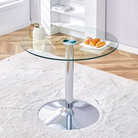 Runder Bartisch 85x76 cm aus Klarglas und silberfarbenem Metall, stabil – MEUBLIV (1/5)