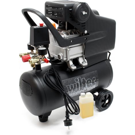 Wiltec Compresseur d'air avec Réservoir de 24 l – 540 x 260 x 600 mm – 1100 W 1,5 CV – 206 l/min – Outil d’atelier Mobile avec Roues et Poignée