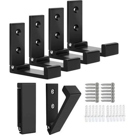 Lot de 6 crochets pliables pour manteaux, sacs, chapeaux et clés muraux en alliage d'aluminium robuste avec 12 vis pour casque ou crochet mural (noir) (1/5)