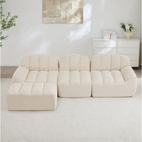 Modulares Ecksofa 288 x 165 x 79 cm aus Stoff, Beige-Weiß, montagefrei – MEUBLIV (1/5)