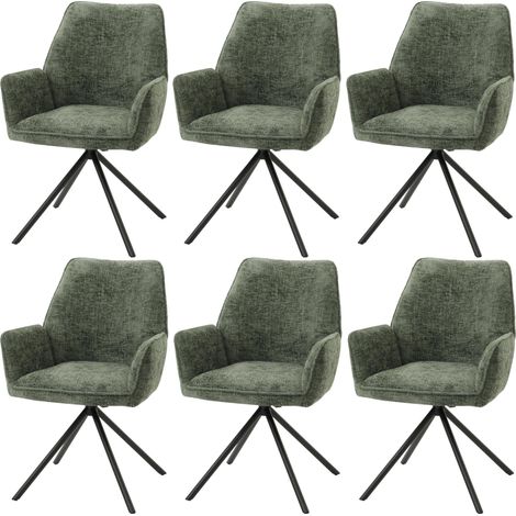 [NEUWERTIG] 6er-Set Esszimmerstuhl HHG-494, Küchenstuhl Stuhl mit Armlehne, drehbar Auto-Position, Chenille Öko-Tex MVG grün